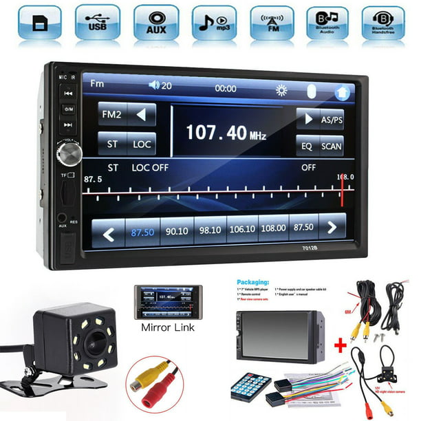 Remote Control+Rear View Camera 100-RG7021B Regetek Car Stereo Double Din 7 Touchscreen in Dash Stereo Car Audio Video Player Bluetooth FM AM Radio Mp3 /TF/USB/ AUX-in/Subwoofer/Steering Wheel Controls 